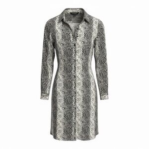 Norma Kamali Black & White Snake-Print Long-Sleeve Shirt Dress